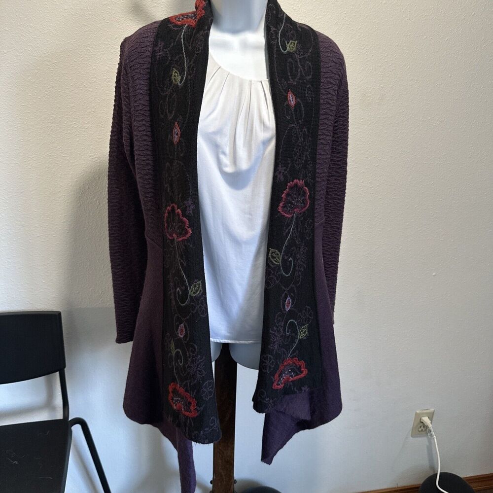 Peruvian Link Alpaca Collection Purple Cardigan with Embroidered Floral Trim - S